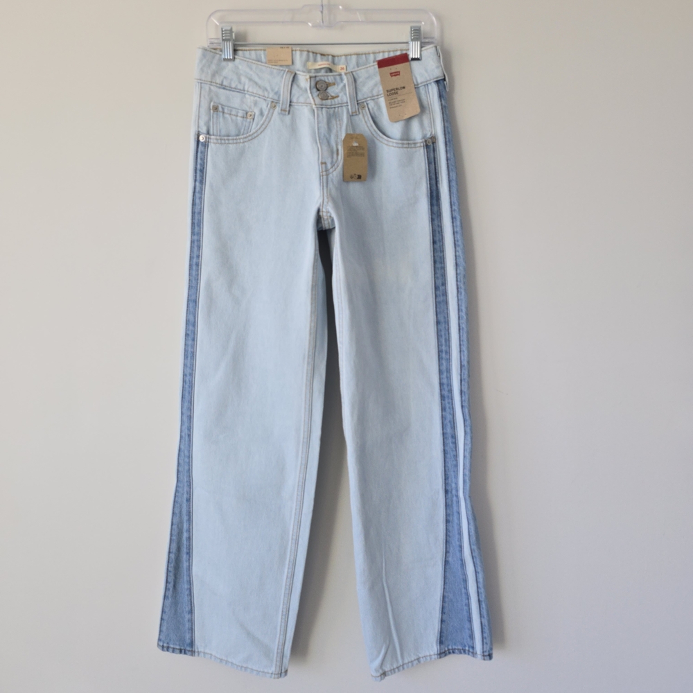 Levi's Superlow Loose Straight Jeans Women 26 Light Wash Striped NWT